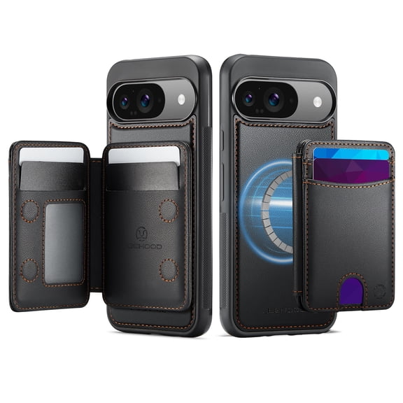 For Google Pixel 10 Pro XL Phone Case,2-in-1 Magnetic Removable Flip Card Holder,Compatible With Mag-Safe,Anti-Scratch PU Leather,With Card Slots,Kickstand,Shockproof Durable Phone Case,Black