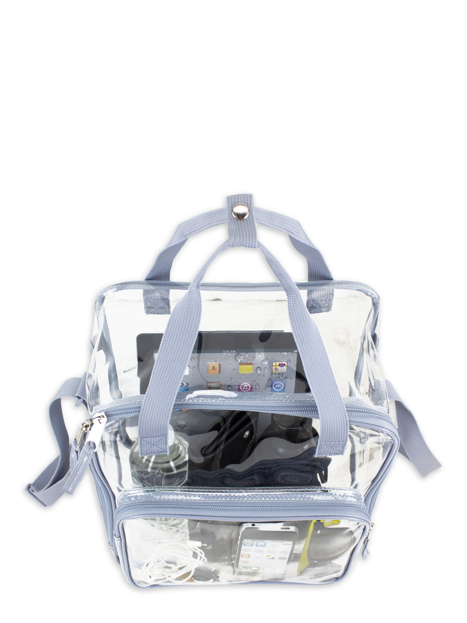 Eastsport Unisex Clear Double Handle Stadium Approved Tote, Grey Trim