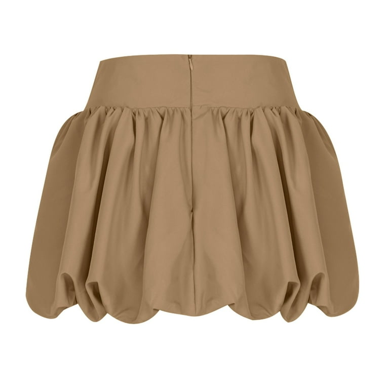 dazeni Women Girls Bubble Mini Skirt Elastic Waist Pleated