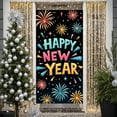 thumbnail image 4 of Colorful Happy New Year Banner Firework Design New Year Banner Star Pattern Festive Holiday Banner for New Year Party Holiday Celebration Indoor Decoration, 4 of 7