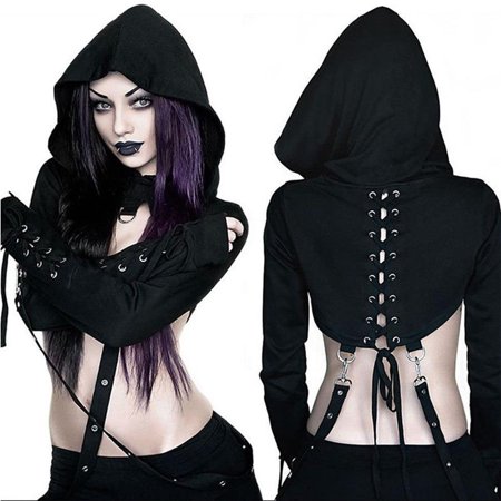 Women Gothic Hoodie Bandage Sexy Vampire Halloween Sweatshirt Punk Crop Top  | Walmart Canada