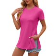 thumbnail image 1 of adviicd Hauts pour Femmes Tendance T-Shirt à Manches Courtes Col Rond Ajusté Été 2024 Basique Décontracté Rose Vif,L, 1 of 5
