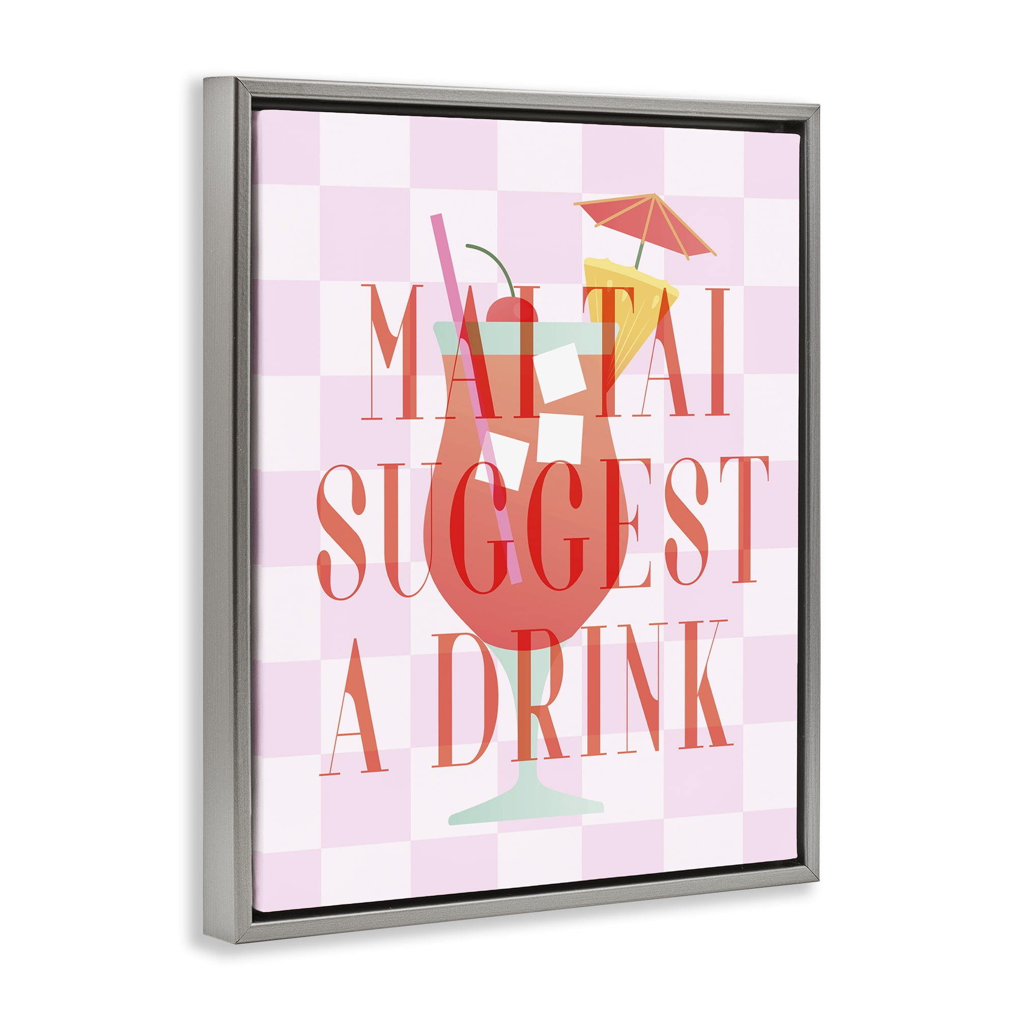 Stupell Industries Mai Tai Suggest A Drink Food & Beverage Painting Gray Floater Framed Canvas Art Print Wall Art, 17 x 21