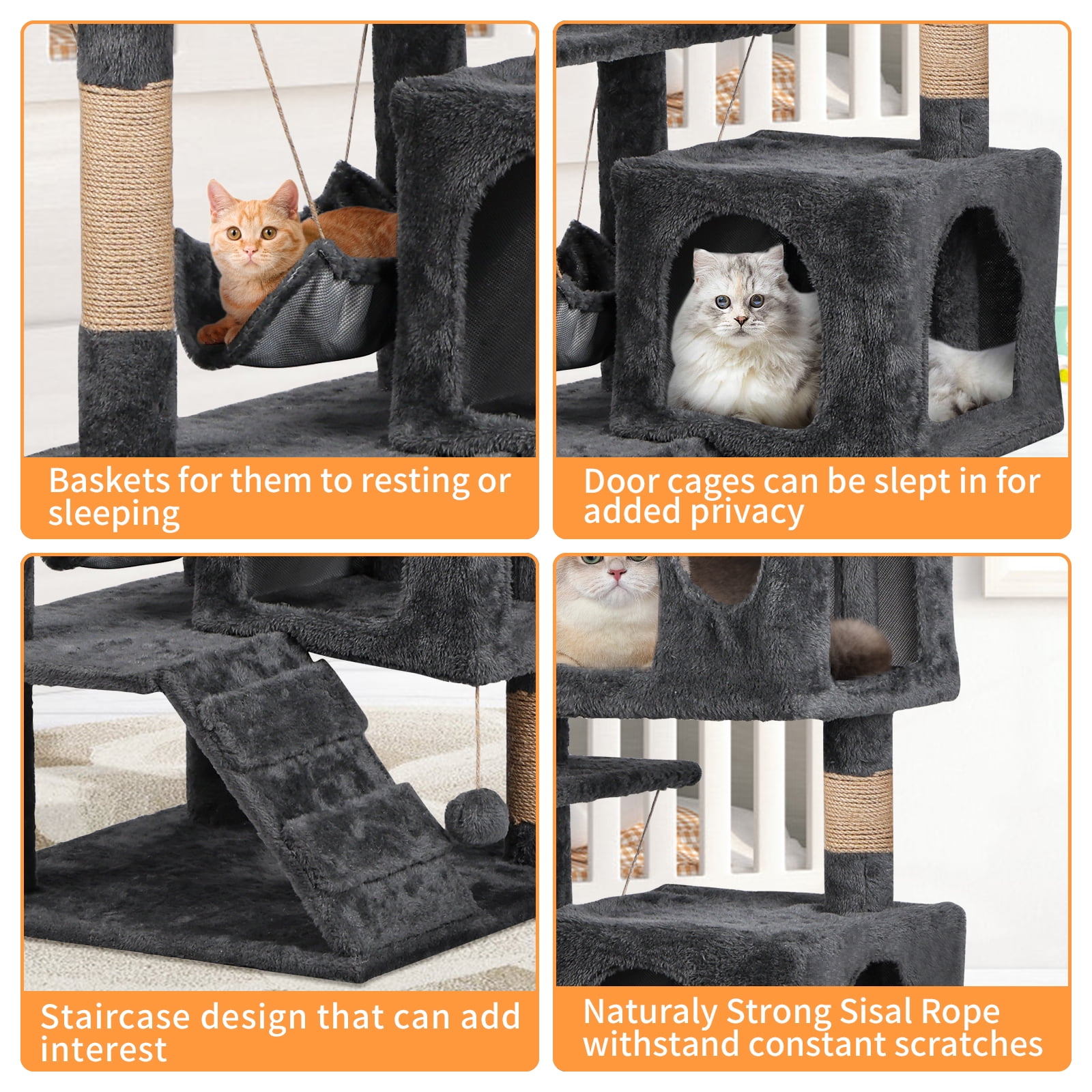 BeauGift Cat Tree, 50-Inch Cat Tower for Indoor Cats, Plush Multi-Level Cat Condo with 5 Scratching Posts,Dark Gray