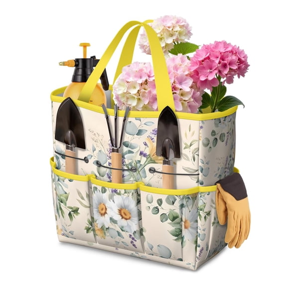 Garden Tool Bag,Pioneer Flower Floral Print Pattern Garden Tool Organizer,Garden Gifts,Waterproof Multi-Pocket Garden Tool Storage 11.8x5.5x11.4 Inch(Tools NOT Included)