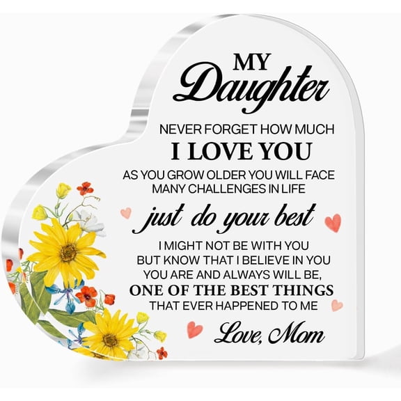 Daughter Acrylic Heart Sign Plaque Gift from Mom,Desk Decor for Daughter,Gifts for Daughter,Gift for Daughter Adult,Never Forget How Much I Love You Sign Mother Daughter Gifts A481