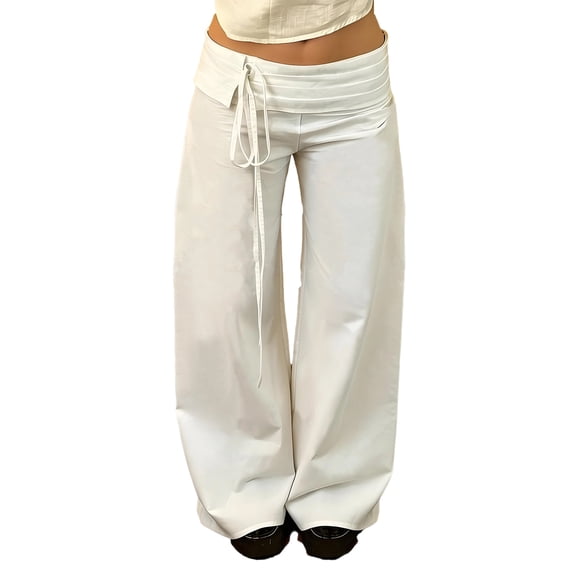 LMLYSoH Women's Plus Size Casual Pants Fashionable Solid Color Waist Tie Loose Fit Wide Leg Pants