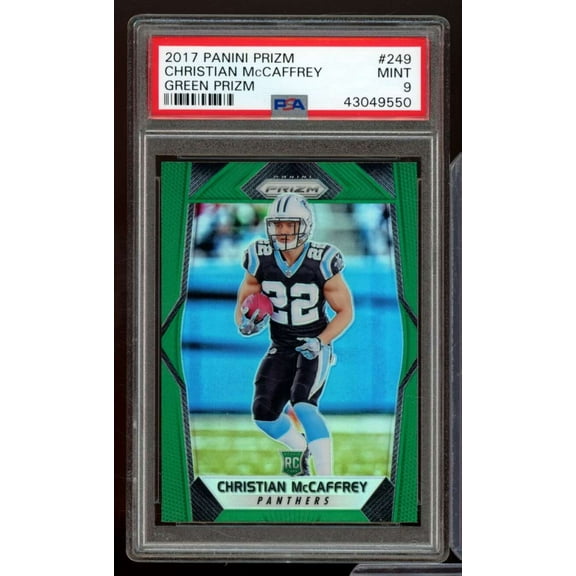 Christian McCaffrey Rookie Card 2017 Panini Prizm Green Prizm #249 PSA 9