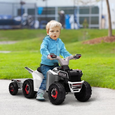 Aosom Kids ATV Quad Car with Back Trailer, White