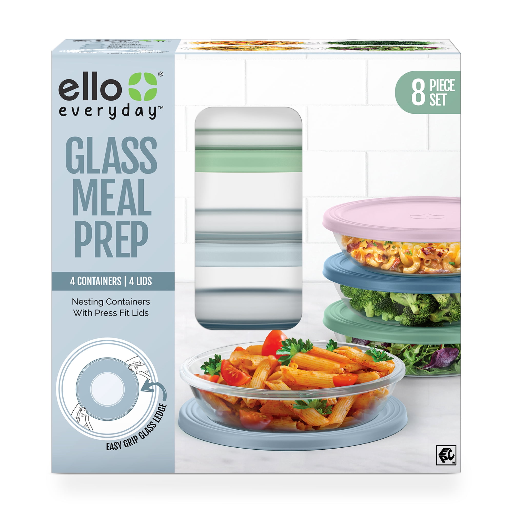 Ello Everyday 4.5 Cup 8 Piece Shallow Bowls Meal Prep Set - Lilypad