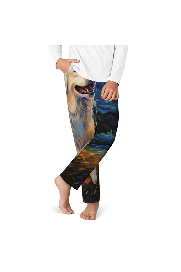 Vintage Starry Sky Labrador A Print Youth Home Trousers, Elastic Waistband with Pockets for Home and Outing, Suitable for Children Aged 5-16-Large