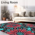 thumbnail image 2 of ODIKA 8'x10' Machine Washable Non-Slip Area Rug, Whimsical Flower Cluster with Abstract Animal Inspired Cat High Traffic Rug, Pink, 742749, 2 of 7