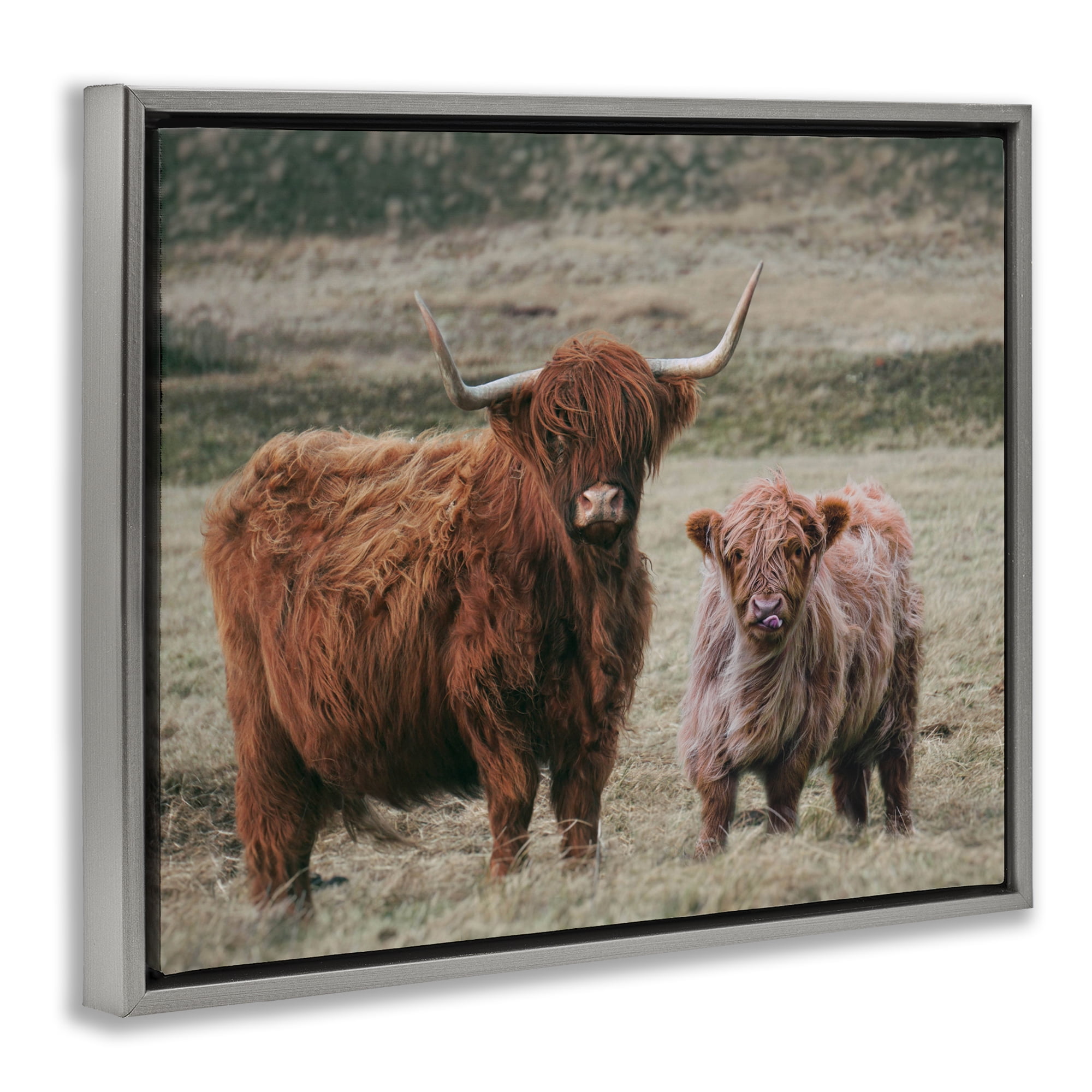 Mom & Baby Cow Gray Framed Floater Canvas Wall Art, design by Lettered and Lined