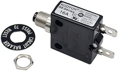 KUOYUH 16 Amp 125/250VAC 32/50VDC 98 Series Push-To-Reset Thermal Overload Protector Circuit Breaker
