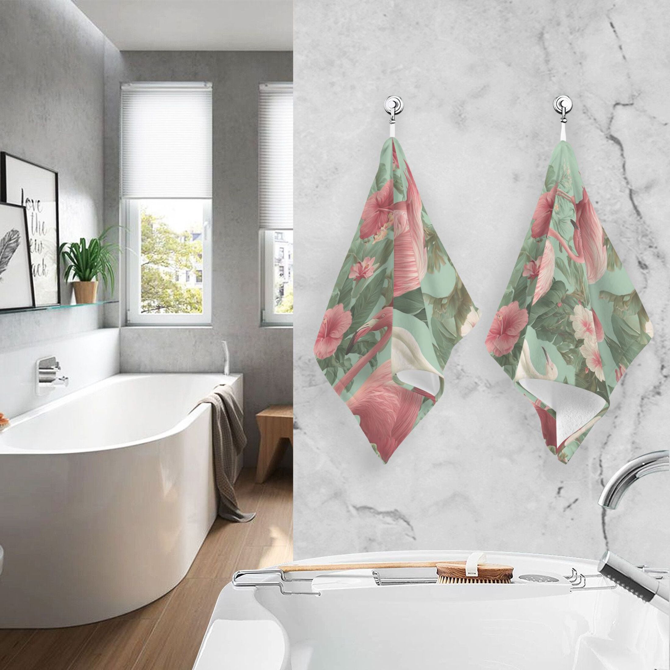 2 Pcs Hand Towels Sets Flamingo Tropical Leaves Pattern Cotton Towel Set Absorbent Face Towel for Bathroom Kitchen Shower Hotel Decor