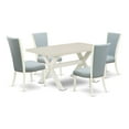 thumbnail image 6 of East West Furniture X026VE215-5 5 Piece Modern Dining Table Set - 4 Baby Blue Linen Fabric Parson Dining Chairs with Nailheads and Linen White Wood Table - Linen White Finish, 6 of 10