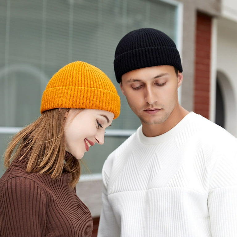Men Beanie Cuffed Unisex Knit Warm (Orange) for GRNSHTS Short Women Wool Hat Winter Fisherman