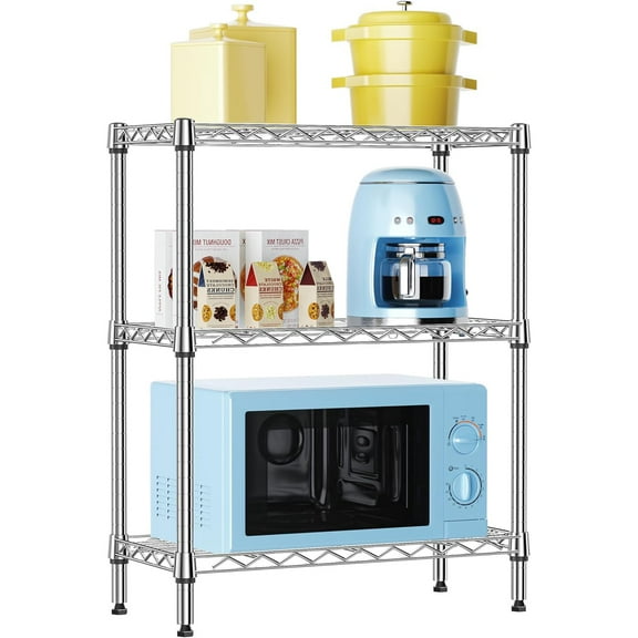 3 Tier Heavy Duty Steel Storage Shelves, Metal Shelf Wire Shelving Rack for Pantry, Kitchen, Cloakroom or Office Organization (11.8" D x 25.6" W x 31.5" H, 750LBS, Chrome)