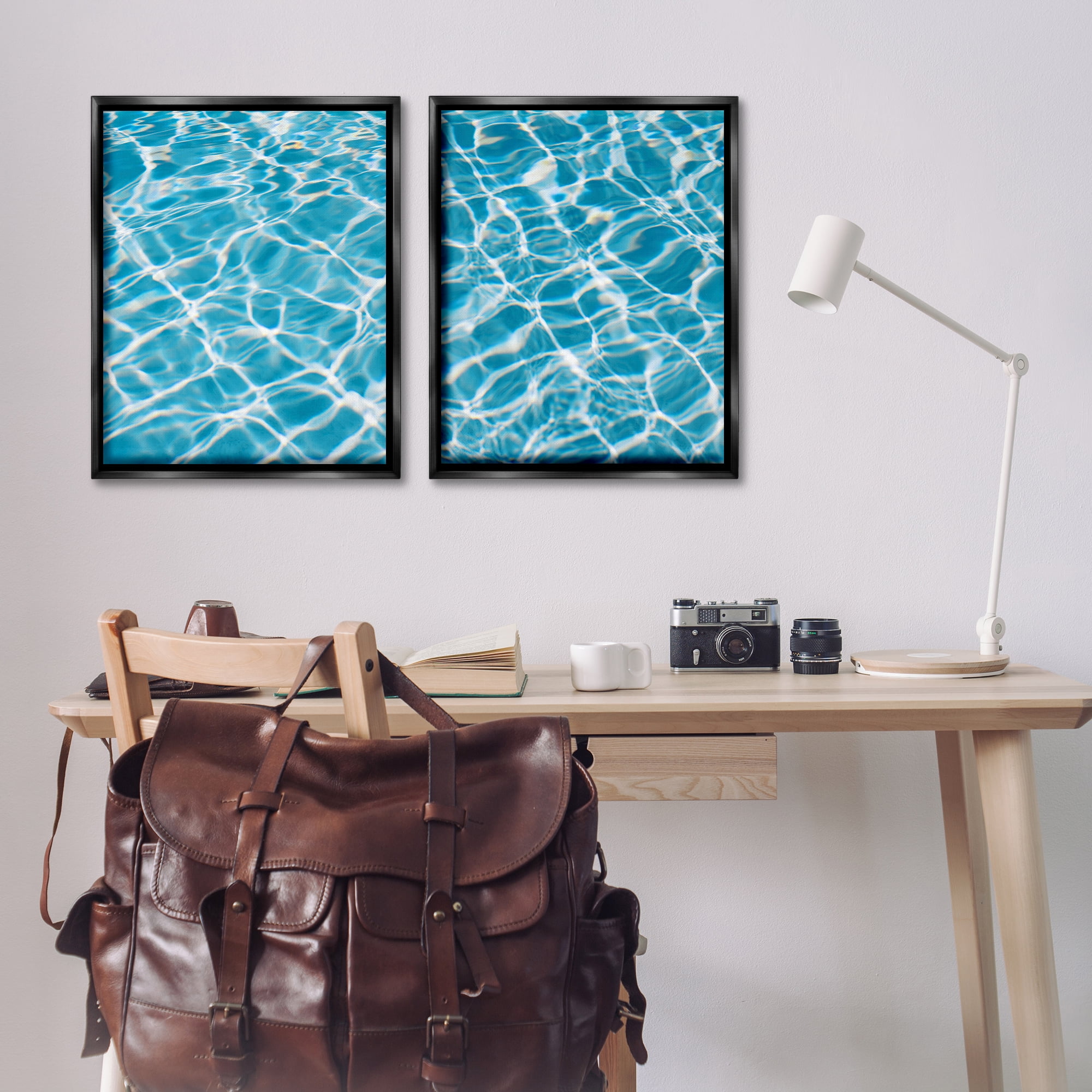 Stupell Industries Welcoming Pool Water Nautical & Beach Painting Black Floater Framed Canvas Art Print Wall Art, 31 x 25, Set of 2