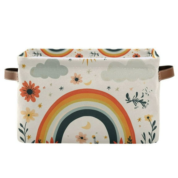 Yayeee Canvas Storage Basket with Handles for Shelves Fabric Bins Closet Organizer, Cute Rainbow