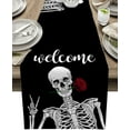 thumbnail image 1 of Halloween Welcome Table Runners Funny Rock And Roll Skeleton Skull Non-Slip Rectangle Party Table Decorations Dresser Scarf for Kitchen ,Home ,Dining Table ,Outdoor,Short 13X36?Inches Long,Black, 1 of 8