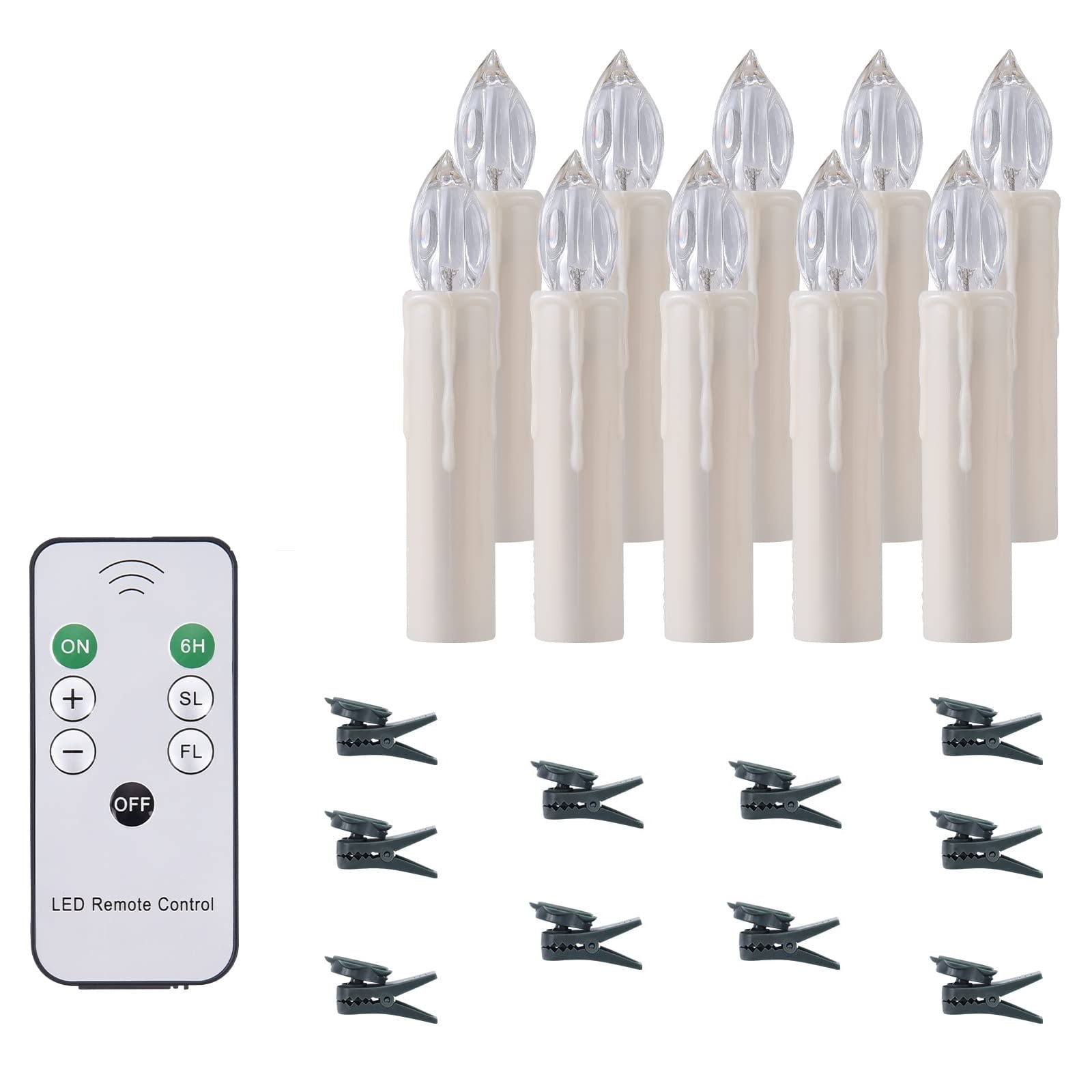 TETOU Flameless Candles Christmas Tree Decor Led Flickering Lights Battery Operated with Remote Timer/Clips Christmas Trees Decor