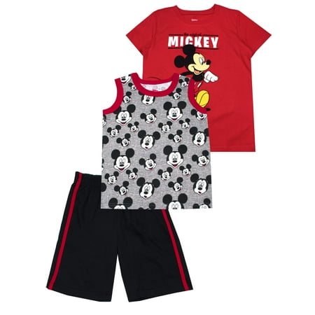 Mickey Mouse Muscle Tank, Tee, and Shorts, 3-Piece Outfit Set (Little Boys)