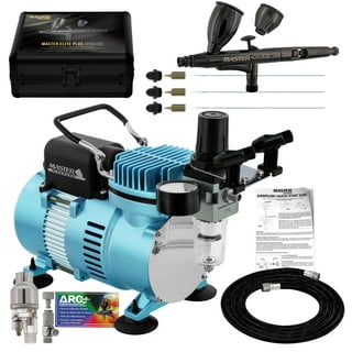 Master Airbrush Cool Runner II Dual Fan Air Compressor Pro System Kit, 3  Airbrush Sets, Gravity and Siphon Feed Holder 
