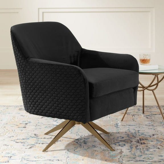 Studio 55D Ames Quilted Onyx Velvet Swivel Chair