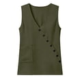 thumbnail image 4 of Sevevn Women's Asymmetrical Button Down Sleeveless Linen Blouse V Neck Summer Tank Top Army Green M, 4 of 8