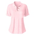 thumbnail image 5 of CUSTG Women T-Shirts Relaxed Fit Knit Shirt Short Sleeve Pocket Lightweight Casual Tops Solid Color Lapel Comfort Streetwear, 5 of 6