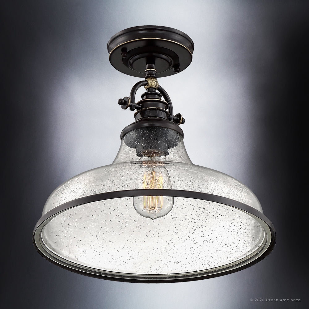 Luxury Traditional Indoor Ceiling Light, 12.50''H x 13.50''W, with Classic Style Elements, Vintage Design, Parisian Bronze Finish and Clear Seeded Glass, UQL3668