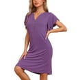 thumbnail image 4 of INSPIRE CHIC Women's Pajamas V-Neck Nightshirt Loungewear Ruffle Short Sleeve Nightgowns S Purple, 4 of 4