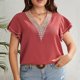thumbnail image 1 of Blusa de manga corta con cuello en V, blusa de manga corta para mujer, blusa de manga corta para mujer, blusa de encaje con cuello en V, máxima confiabilidad, 1 of 6