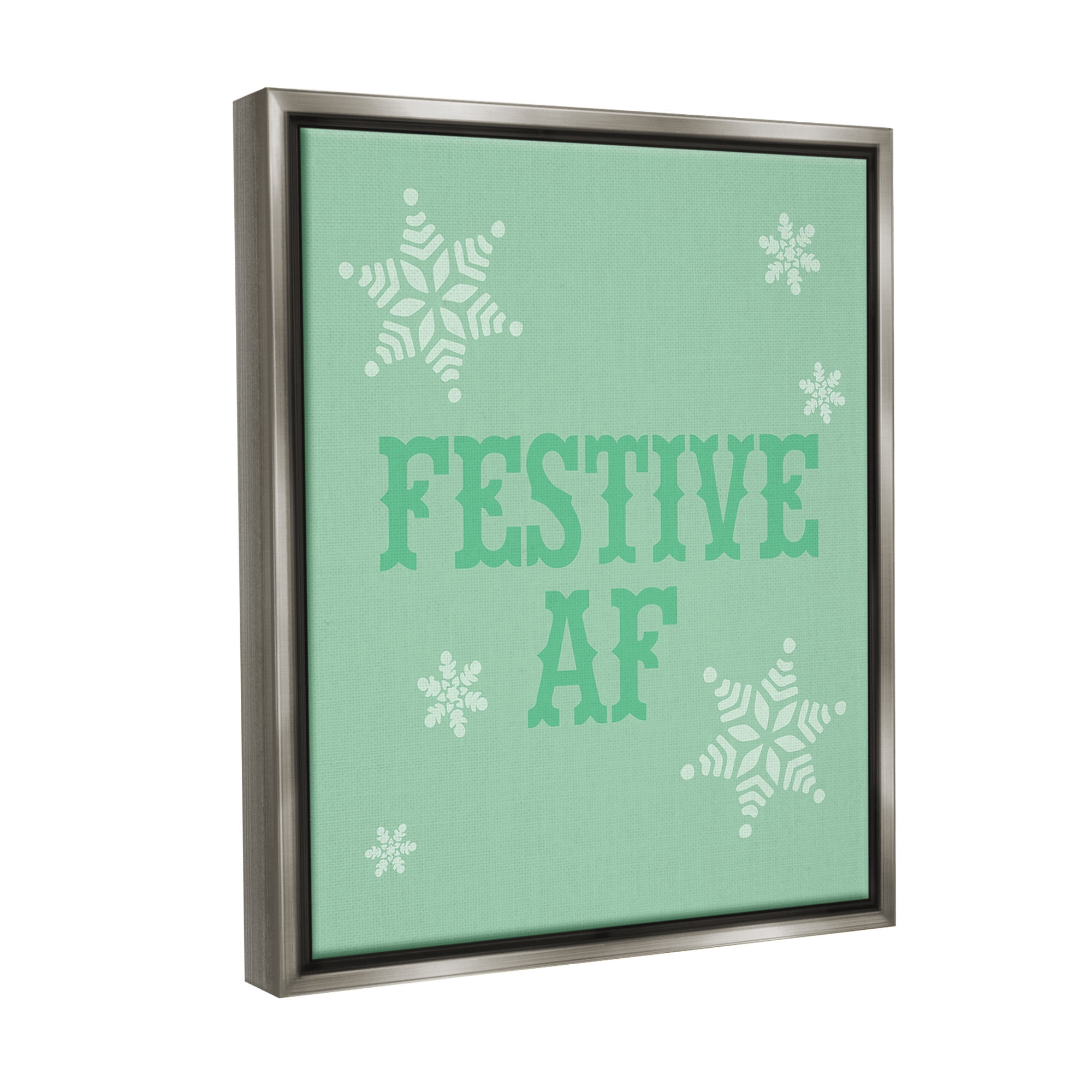 Stupell Industries Funny Festive AF Phrase Holiday Painting Gray Floater Framed Canvas Art Print Wall Art, 17 x 21