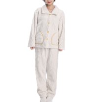 SWSMCLT Women's 2 Piece Pajama Set Cute Pjs Long Sleeve Loose Lounge Lounge Set Thick Fuzzy Fleece Trendy Spring Beige Large