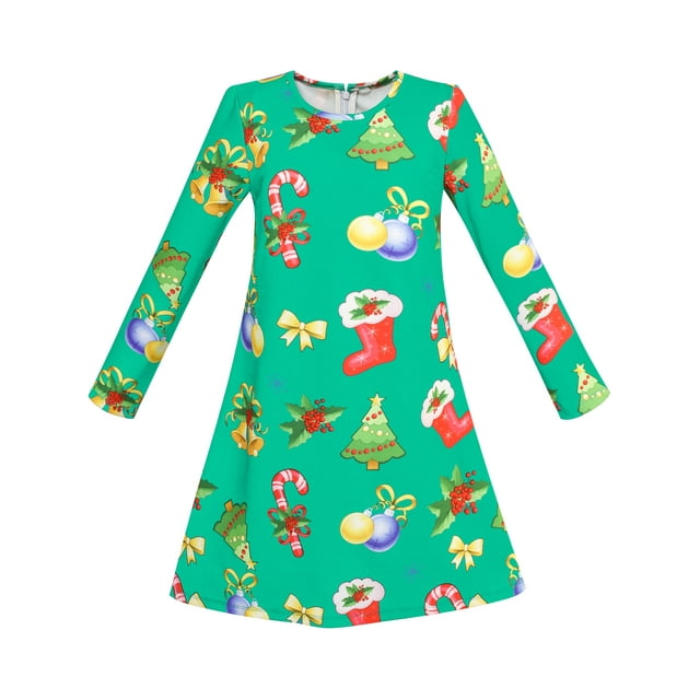 Robe Fille Verte Canne de Noël Sapin de Noël 8 Ans