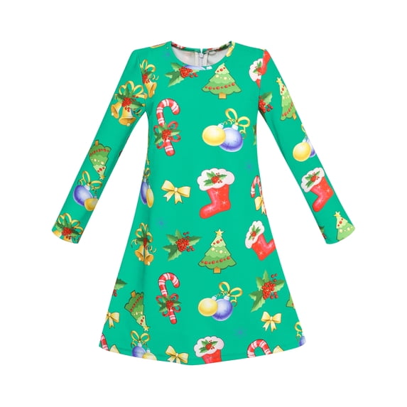 Girls Dress Green Christmas Candy Canes X-mas Tree 8