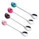 thumbnail image 1 of EeaseMX 4 cucharas de postre de acero inoxidable con forma de donut, para café, té y helado (rosa, marrón, azul y rojo), 1 of 7