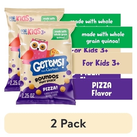 (2 pack) Get'ems from Gerber Pizza Roundos Puffs Snacks, Kids Snack Made with Whole Grain Quinoa, Calcium to Support Strong Bones 2.25 oz