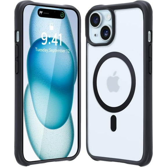 for iPhone 15 Case, Compatible with Magsafe, [Not Yellowing] [-Grade Drop Protection] Clear Phone Case for iPhone 15 with Shockproof Bumper 2023 - Black