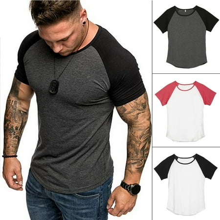 Man Clothes Fashion Fashion Men's Fit Short Sleeve Slim Muscle Bodybuilding T-shirt Tee Tops Canis Male Patchwork Fashion Tees Shirts Clothing ()