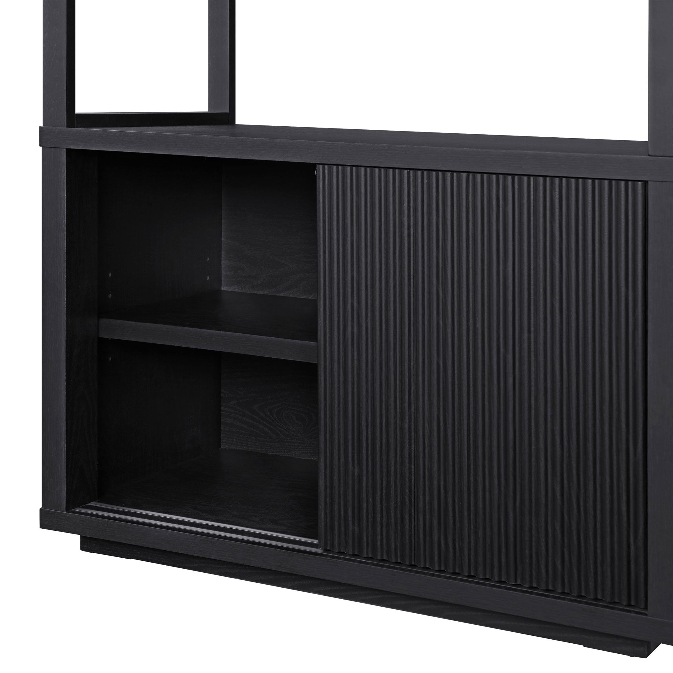 Beautiful Fluted 3-Shelf Bookcase with Storage Cabinet by Drew Barrymore, Rich Black Finish