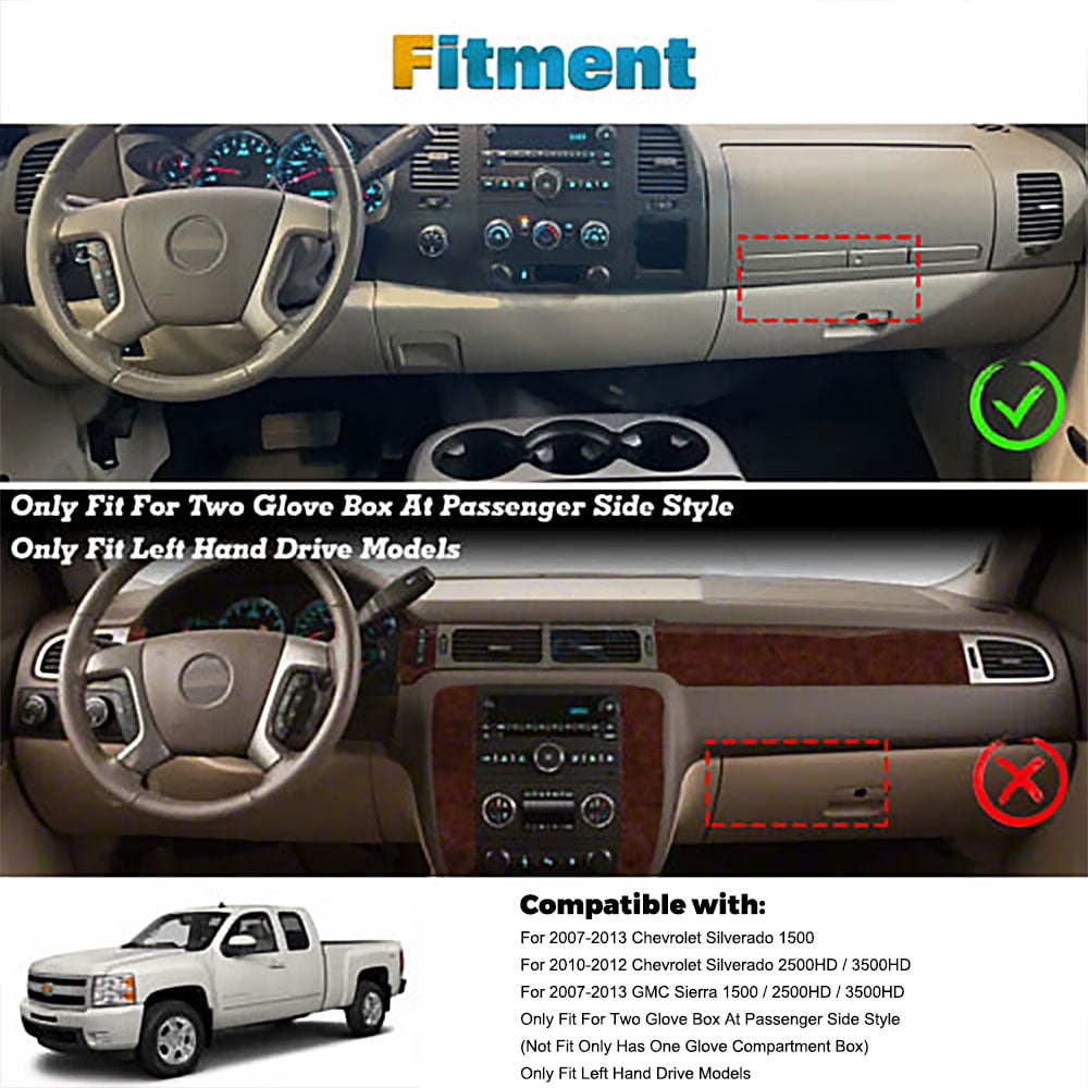 For for 2007-2013 Chevy Silverado GMC Sierra 1500 Dashboard Cover Pad Dash Mat with Two Glove Box