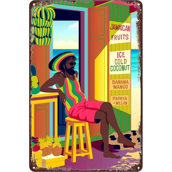 Vintage Metal Tin Sign - Jamaican Fruits Shop Caribbean Beach Signs Wall Art Poster Decor for Home Bar Cafe Retaurant 8x12 Inch