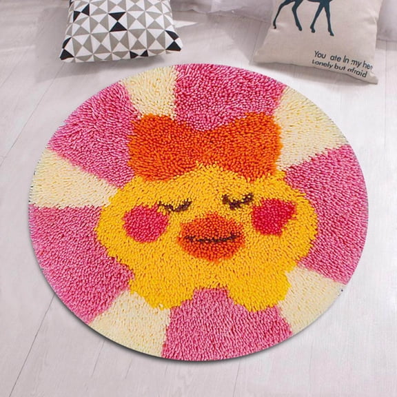 1set Flat Round Latch Hook Rug Kit Rug Crochet Yarn Kits Including color Printing Screen Section Embroidery Pad Needle Acrylic Wool bundle Duck Pattern 450x1.5mm