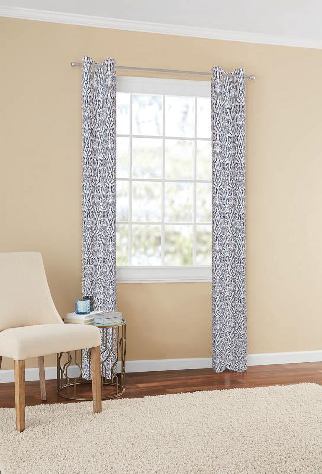 Mainstays Damask Window Curtain Panel Pair, 60" x 84", Indigo