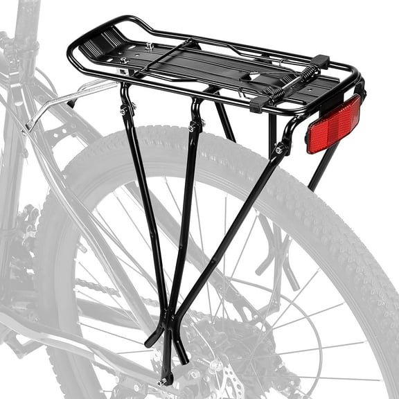 Bike Cargo Rack, Rear Bike Rack 24-27.5 in, Adjustable Length, Maximum Load 220lbs, Red Rear Reflective Light, Three-Bracket Design, Aluminum Alloy