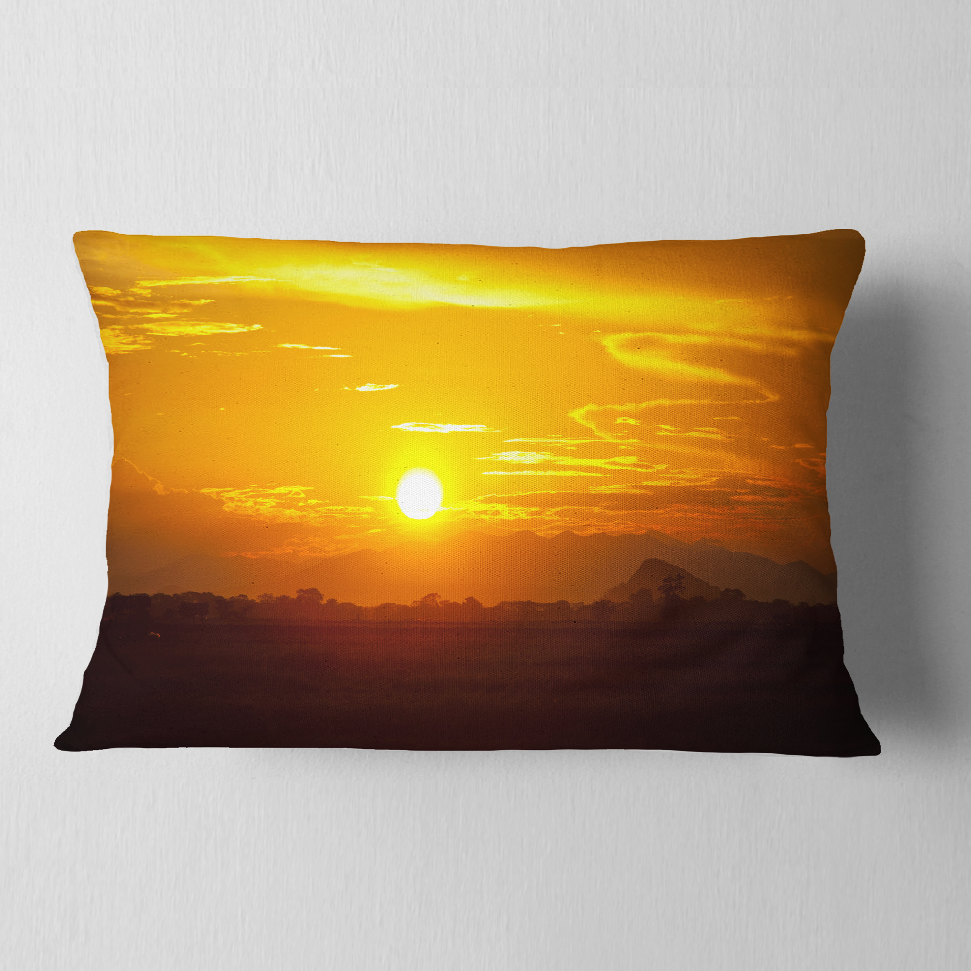 Designart Bright Yellow Sunset in Sri Lanka - Landscape Printed Throw Pillow - 12x20