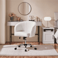 thumbnail image 2 of Alden Design Swivel Faux Leather Office Chair with Tufted Barrel Back, White, 2 of 10